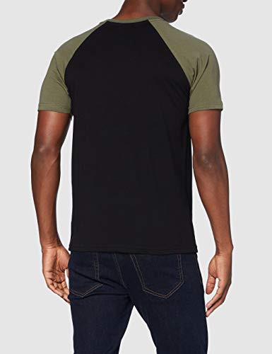 URBAN CLASSICS Camiseta Básica Hombre de Manga a Corta, Cuello Redondo, Algodón, Largo Normal, Estilo Moderno, Color: negro/verde oliva, Talla: L