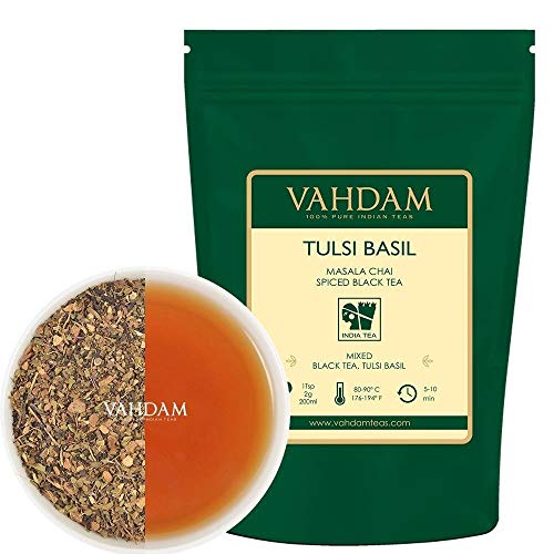 VAHDAM, té chai condimento con albahaca Tulsi, 100 gramos (50 tazas) | Té de albahaca santa | Tulsi Tea Con 100% ESPECIAS NATURALES | Hojas de té chai con especias | | Té de hojas sueltas de la India