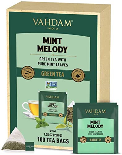 VAHDAM, Té Verde de Menta, (100 Bolsitas de Té) | Bolsas de Té de Menta FRESCA | Hojas Largas de Té Verde | Hojas de Menta y Hierbabuena 100% NATURAL