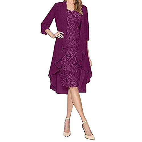 VEMOW Vestido Mujer Moda Dos Piezas Encantador Color sólido Madre deColor sólido la Novia  Cordón Vestidos OtoñO Summer(Púrpura,5XL)