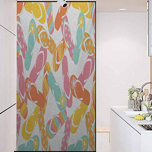Vinilo para ventana de privacidad, pegatinas de cristal, diseño de verano de flores, sandalias relajantes para vacaciones, baño, oficina, sala de reuniones y sala de estar, 35,8 x 79,9 pulgadas
