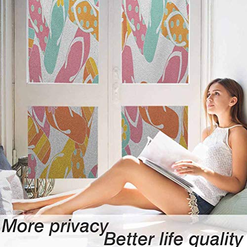 Vinilo para ventana de privacidad, pegatinas de cristal, diseño de verano de flores, sandalias relajantes para vacaciones, baño, oficina, sala de reuniones y sala de estar, 35,8 x 79,9 pulgadas