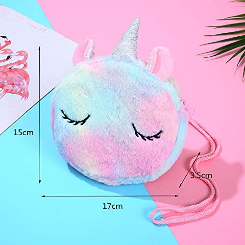 Voarge Bolso Bandolera Unicornios para Niñas, Bolso Pequeño de Felpa, Bolso de Hombro para Niñas Pequeñas, Bolso Mochila Unicornio Niña (Rosado azul)