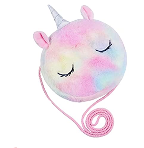 Voarge Bolso Bandolera Unicornios para Niñas, Bolso Pequeño de Felpa, Bolso de Hombro para Niñas Pequeñas, Bolso Mochila Unicornio Niña (Rosado azul)