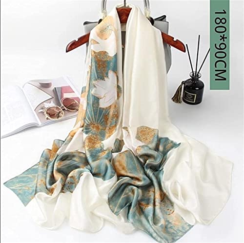 WEIGEER Silk Scarf Women Chiffon Shawl Lotus Scarf Neckerchief Long Head Wrap Thin Scarf Beach Women Hijab Belt Vintage Bridal Shawl Binder Chiffon Scarf Colorful Cloth White Green180*90CM