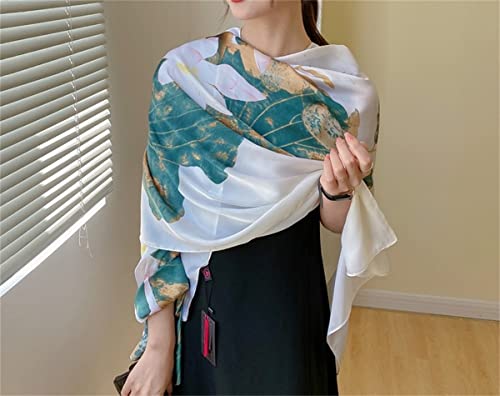 WEIGEER Silk Scarf Women Chiffon Shawl Lotus Scarf Neckerchief Long Head Wrap Thin Scarf Beach Women Hijab Belt Vintage Bridal Shawl Binder Chiffon Scarf Colorful Cloth White Green180*90CM