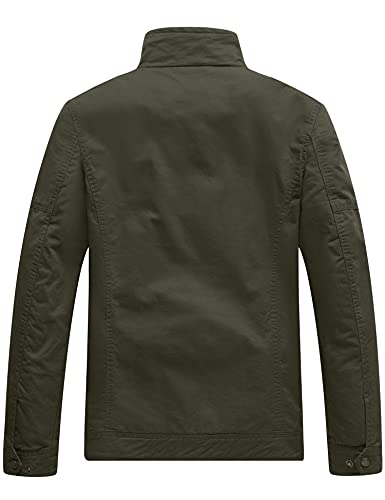 WenVen Chaqueta de Algodón Casual Otoño Chaqueta Fina Joven Cuello Alto Cazadora Ligera Entretiempo Chaqueta Clásica al Aire Libre Hombre Verde Militar Nuevo L