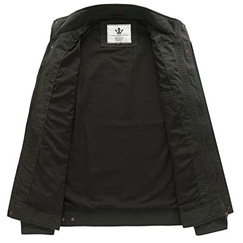 WenVen Chaqueta de Algodón Casual Otoño Chaqueta Fina Joven Cuello Alto Cazadora Ligera Entretiempo Chaqueta Clásica al Aire Libre Hombre Verde Militar Nuevo L