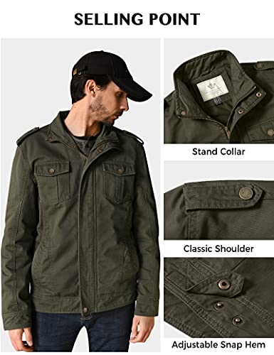 WenVen Chaqueta de Algodón Casual Otoño Chaqueta Fina Joven Cuello Alto Cazadora Ligera Entretiempo Chaqueta Clásica al Aire Libre Hombre Verde Militar Nuevo L