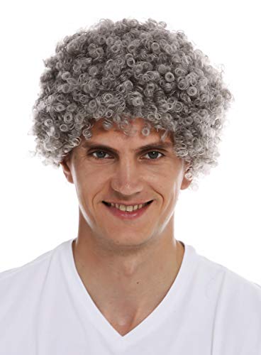 WIG ME UP- MMAS-9M-K686 Peluca para Mujeres Hombres Carnaval Afro rizos Cortos densos Cabello Crespo Gris