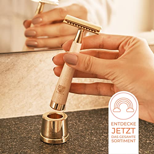 WLDOHO® Maquinilla de Afeitar Clásica - Maquinilla de Doble Filo de Madera de Arce - 5 Cuchillas para el Safety Razor - Sued