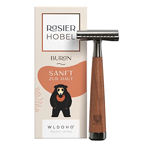 WLDOHO® Maquinilla de Afeitar Clásica - Maquinilla de Doble Filo de Madera de Nogal - 5 Cuchillas para el Safety Razor - Buran