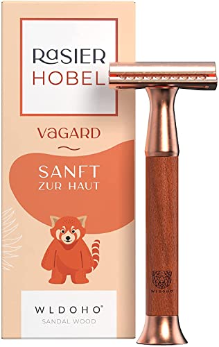 WLDOHO® Maquinilla de Afeitar Clásica - Maquinilla de Doble Filo de Madera de Sándalo - 5 Cuchillas para el Safety Razor - Vagard