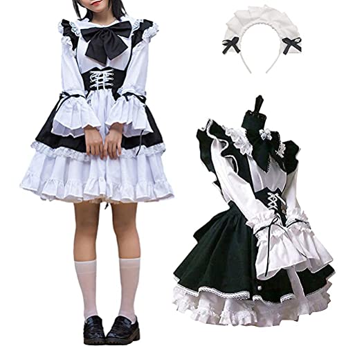 WSTERAO Anime japonés Sissy Maid Dress Cosplay Sweet Classic Mujeres Cosplay Delantal francés Maid Disfraz Disfraz de Lujo Cosplay Traje de Manga Corta Traje de Club