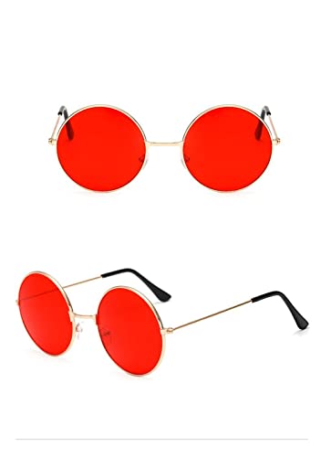 XLZYQ Gafas De Sol Redondas Retro Hombres Mujeres Uv400 Marco De Metal Vintage Gafas De Sol Moda Masculina Femenina, Rojo Jalea