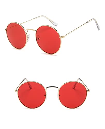 XLZYQ Gafas De Sol Redondas Retro Vintage Para Mujer, Lentes De Color Océano, Gafas De Sol Para Hombre, Marco De Metal, Gafas Circulares Uv400, Rojo