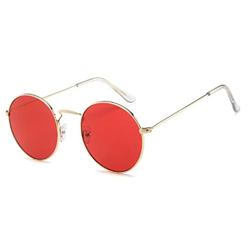 XLZYQ Gafas De Sol Redondas Retro Vintage Para Mujer, Lentes De Color Océano, Gafas De Sol Para Hombre, Marco De Metal, Gafas Circulares Uv400, Rojo