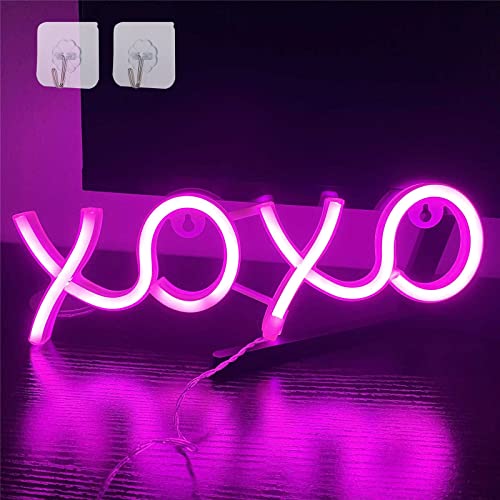 XOXO - Letrero luminoso LED de neón, luz de neón, funciona con pilas y USB, luz nocturna neón, luces de neón para dormitorio, decoración de pared, para fiestas, bodas, cumpleaños (rosa)