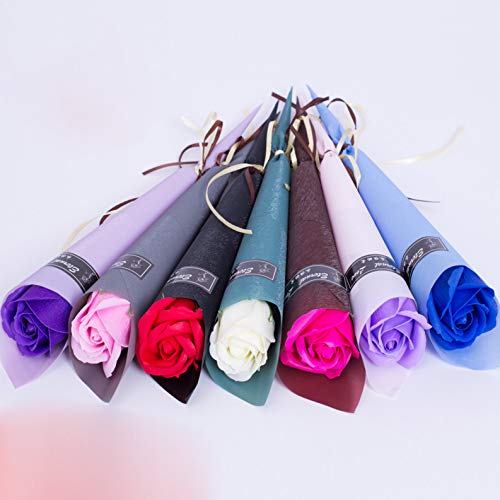 XuanMax 6pcs Rosas Pétalo Flores de Jabón Bouquet de Flores Artificiales Jabón de Flores de Perfumada Baño Cuerpo Regalo para Boda Decoración San Valentín Cumpleaños Día de la Madre - Azul