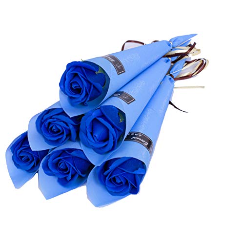 XuanMax 6pcs Rosas Pétalo Flores de Jabón Bouquet de Flores Artificiales Jabón de Flores de Perfumada Baño Cuerpo Regalo para Boda Decoración San Valentín Cumpleaños Día de la Madre - Azul