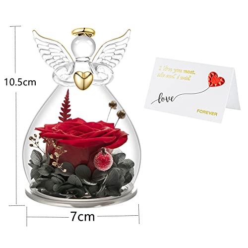 Yamonic Rosa Eterna con Ángel, Regalo Abuela, Flores Eternas con Figura Ángel,Regalos para Mama, Regalo Cumpleaños Mujer, Rosa Verdadera con Ángel, San Valentin Regalos Mujer,Rojo