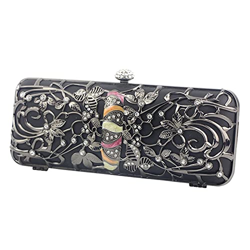 YANGB Metal Hueco Cena Cena Bolso Mini Cadena de Embrague Bolso Hombro Crossbody Cadena Hombro Hombro Elegante Lentejuelas Boda Nupcial Análisis Anual,Negro