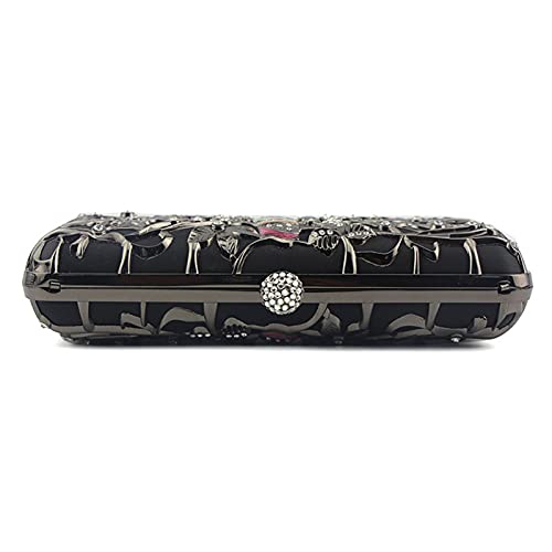 YANGB Metal Hueco Cena Cena Bolso Mini Cadena de Embrague Bolso Hombro Crossbody Cadena Hombro Hombro Elegante Lentejuelas Boda Nupcial Análisis Anual,Negro