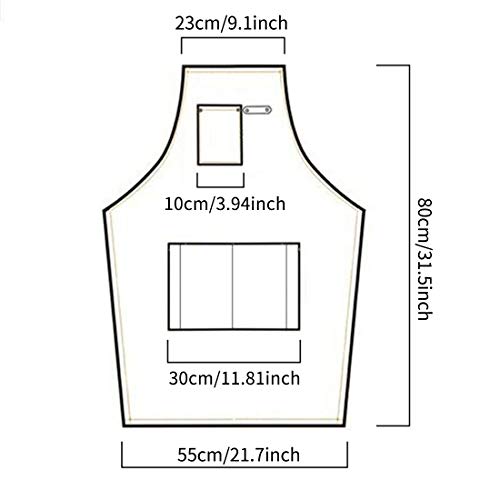 YUENA CARE Ajustable Delantal de Trabajo Mandil de 100% Algodón Unisex con Diseño de Espalda Correas Cruzadas de Moda para Cafetería Tienda de Postres Restaurante Negro 80 x 55cm