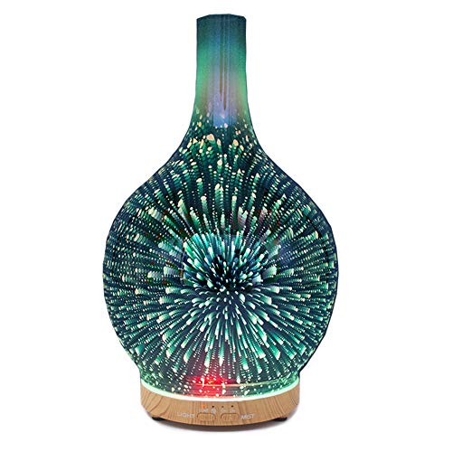 YunNasi Difusores de Aceites Perfumado de Vidrio 3D Humidificadores Niebla Fría Difusor Ultrasónica Aromaterapia Sin Agua Auto Apagado con 7Colores Luz LED para Meditación Yoga SPA Dormir