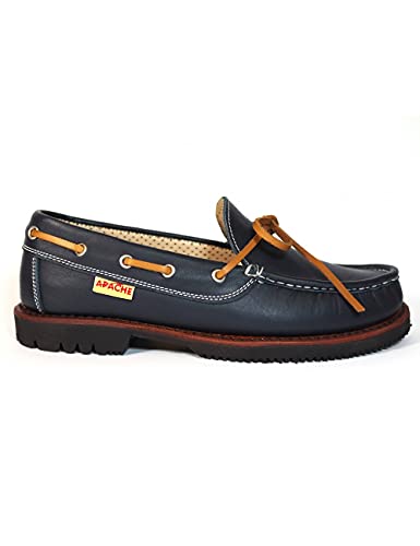 Zapatos náuticos clásicos Fabricados en España Apache 412V Marino-Cuero - Color - Marino, Talla - 45