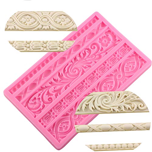 Ziyero Relieve Retro Decoración Fondant Silicona Molde Herramientas Decoración Pasteles Marco Europeo para Decoración Bordes Pasteles, Chocolate, Dulces, Fondant, Arcilla Polimérica, Jabón Etc (Rosa)