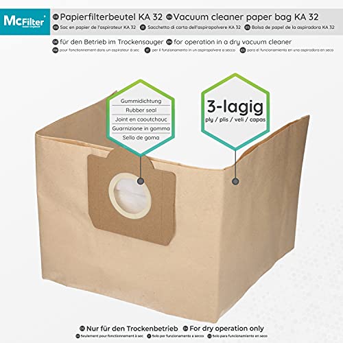 1 juego de 10 bolsas de aspiradora y 1 filtro de cartucho adecuado para aspiradoras multiusos Kärcher de la serie WD3 y MV3
