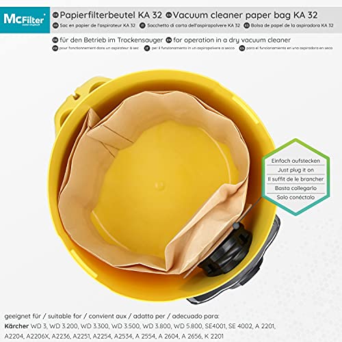 1 juego de 10 bolsas de aspiradora y 1 filtro de cartucho adecuado para aspiradoras multiusos Kärcher de la serie WD3 y MV3