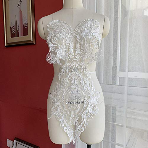 1 unid nuevo bordado de malla lentejuelas transparentes escote vestido de novia de alta definición frente cuerpo superior grandes piezas de flores de encaje DIY, 1 pieza