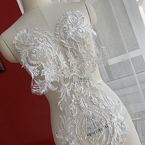 1 unid nuevo bordado de malla lentejuelas transparentes escote vestido de novia de alta definición frente cuerpo superior grandes piezas de flores de encaje DIY, 1 pieza