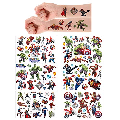 10 hojas Avenger + Spider Man conjunto de tatuajes temporales tatuajes falsos pegatinas impermeables para bolsas de regalo regalos de cumpleaños para niños niñas niños