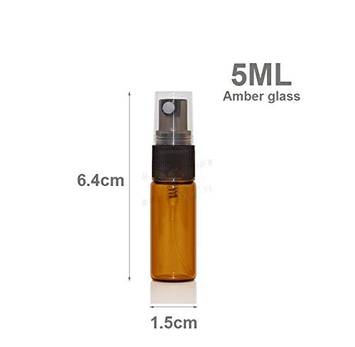 10 piezas ámbar 5 ml 1 / 6oz atomizador vial botella de vidrio spray perfume recargable botella de muestra de niebla fina vacía con embudo de 2 piezas para fiesta de viaje