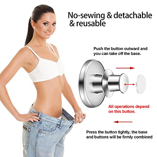 10 Sets Botones para Pantalones Vaqueros, 17 mm Botones para Vaqueros Sin Costuras, Botones Desmontables Vaqueros Botones Pantalon Ajustables, Botones Jeans Metalicos para Pantalon Vaqueros, Plateado