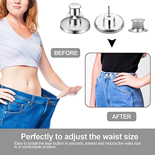 10 Sets Botones para Pantalones Vaqueros, 17 mm Botones para Vaqueros Sin Costuras, Botones Desmontables Vaqueros Botones Pantalon Ajustables, Botones Jeans Metalicos para Pantalon Vaqueros, Plateado