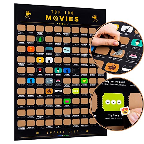 100 Movies Scratch Off Poster Bucket List | Pegatinas, Picking para rascar y Tubo de Regalo | califique Cada película y personalice su póster!