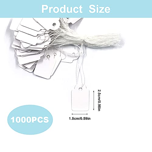 1000 etiquetas de precio de joyería con cadena adjunta, etiquetas de marcado con cuerda elástica, etiquetas de visualización de ropa, etiquetas de precio de papel (blanco)