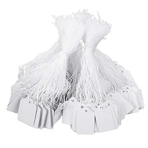 1000 etiquetas de precio de joyería con cadena adjunta, etiquetas de marcado con cuerda elástica, etiquetas de visualización de ropa, etiquetas de precio de papel (blanco)