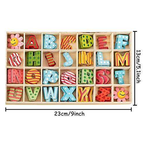 108 pcs Juego de Letras de Flores de Madera de Madera Letras Mixta de Madera A-Z Letras Educativos Tempranos Juegos con Bandeja de Almacenamiento vistoso para DIY Niños Juguetes Craft