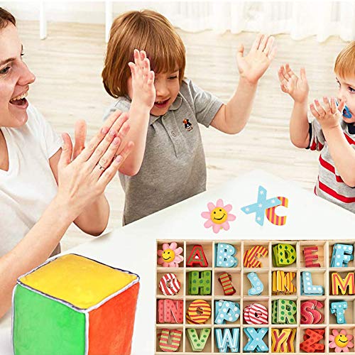 108 pcs Juego de Letras de Flores de Madera de Madera Letras Mixta de Madera A-Z Letras Educativos Tempranos Juegos con Bandeja de Almacenamiento vistoso para DIY Niños Juguetes Craft