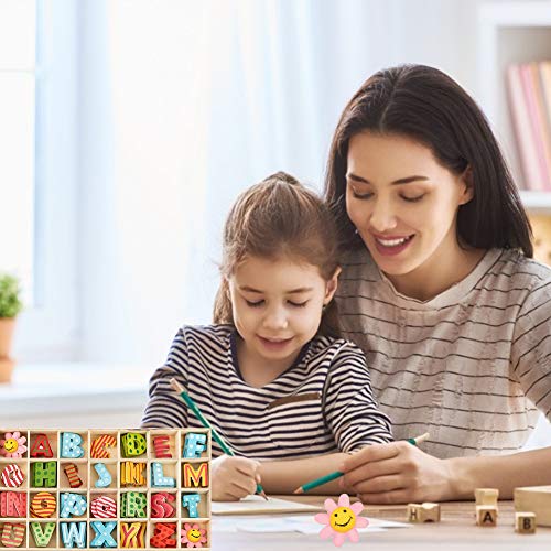 108 pcs Juego de Letras de Flores de Madera de Madera Letras Mixta de Madera A-Z Letras Educativos Tempranos Juegos con Bandeja de Almacenamiento vistoso para DIY Niños Juguetes Craft