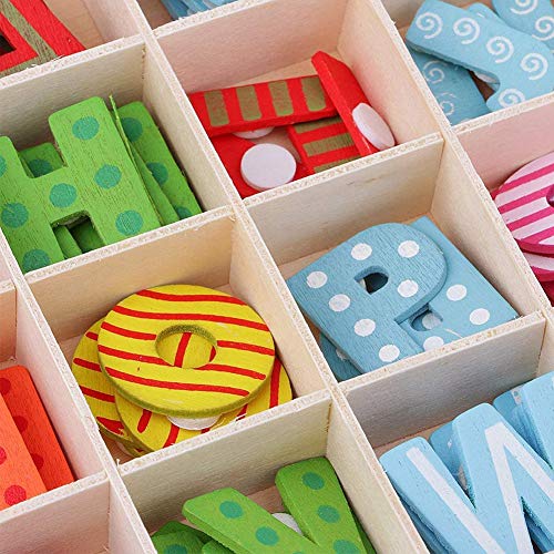 108 pcs Juego de Letras de Flores de Madera de Madera Letras Mixta de Madera A-Z Letras Educativos Tempranos Juegos con Bandeja de Almacenamiento vistoso para DIY Niños Juguetes Craft