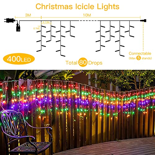 10M 400 LEDs Cortinas Luces Navidad Exteriores, Elegear Luces Led Navidad Colores Prolongables, Guirnaldas Luces con 8 Modos, Carámbano Cadena Luces Decoración para Casa Jardín Habitación Patio Balcón
