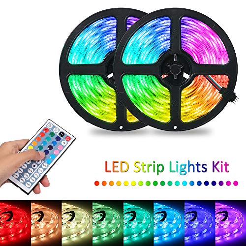 10M Tiras LED RGB 5050,300 LEDs Tiras LED de Luces Kit con Control Remoto IR de 44 Teclas,Impermeable IP65,Adaptador de Alimentación 12V 6A,Luces Led Decoracion para el Hogar,Cocina,Navidad