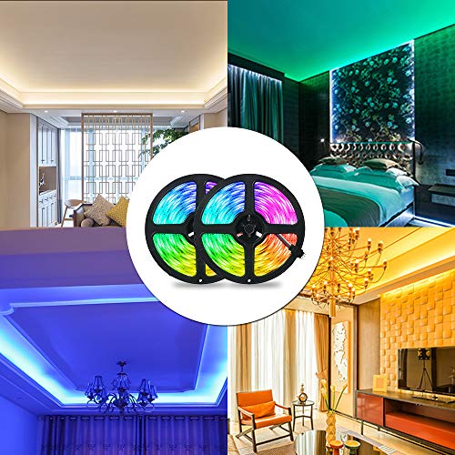 10M Tiras LED RGB 5050,300 LEDs Tiras LED de Luces Kit con Control Remoto IR de 44 Teclas,Impermeable IP65,Adaptador de Alimentación 12V 6A,Luces Led Decoracion para el Hogar,Cocina,Navidad
