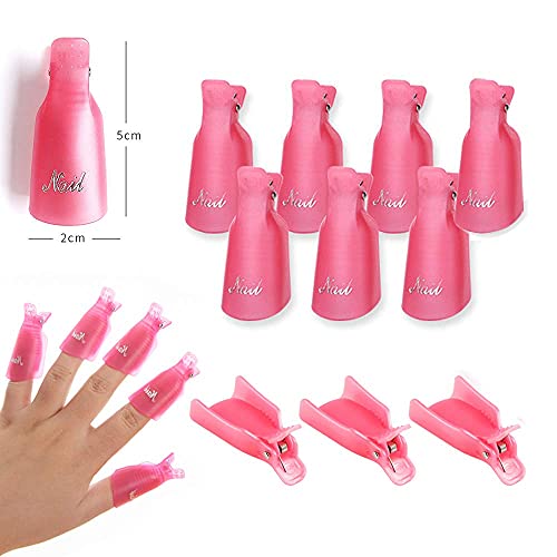 10Pcs Clip de Removedor acrílico del arte del clavo polaco del gel removedor Wrap Cap Clip,Kit de Uñas Removedor el Esmalte(Rosa)